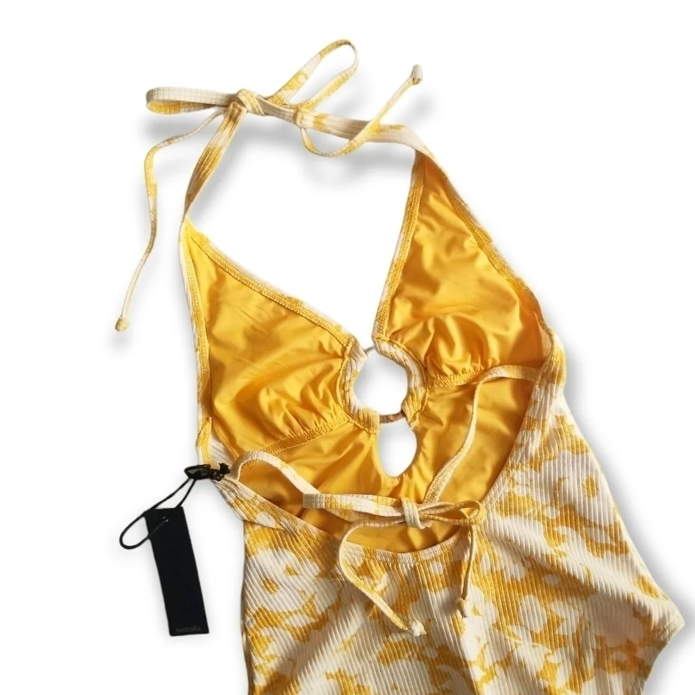 CIKADA Australia Floral Ribbed Yellow One Piece Swimsuit Size 4